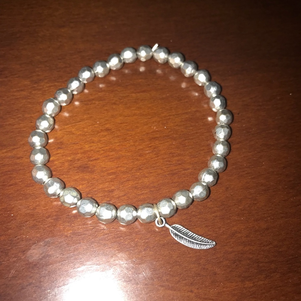 Silver Beaded Bracelet with a leaf